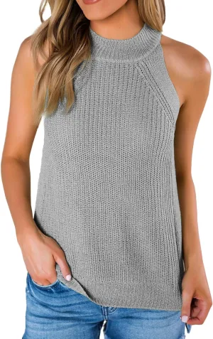 Imily Bela Women's Summer Halter Tank Tops Sleeveless Casual Racerback Loose Shirts Knit Cami Sweater Vest