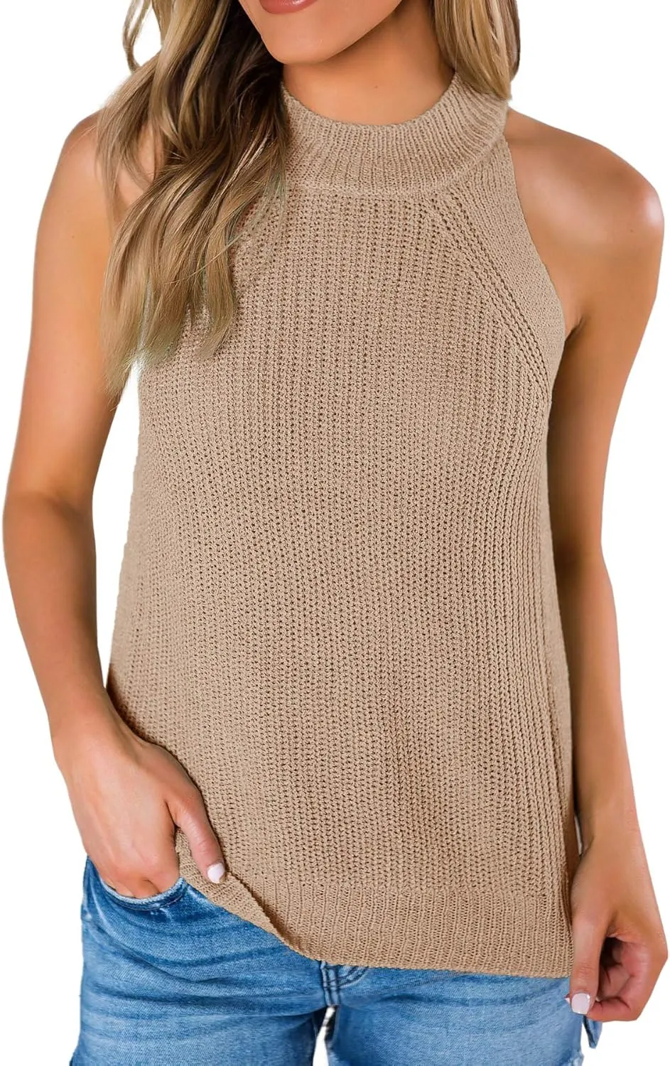 Imily Bela Women's Summer Halter Tank Tops Sleeveless Casual Racerback Loose Shirts Knit Cami Sweater Vest
