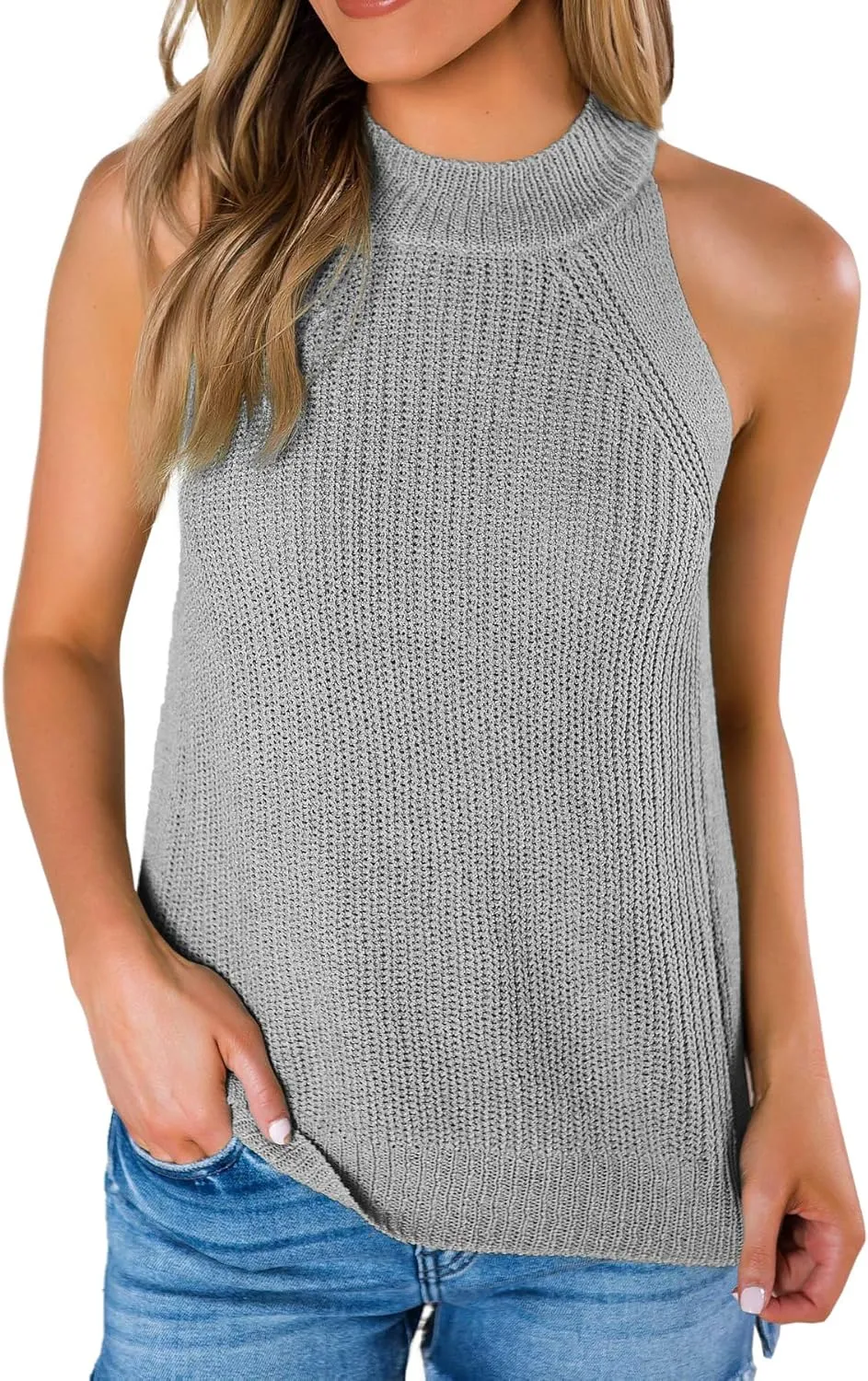 Imily Bela Women's Summer Halter Tank Tops Sleeveless Casual Racerback Loose Shirts Knit Cami Sweater Vest
