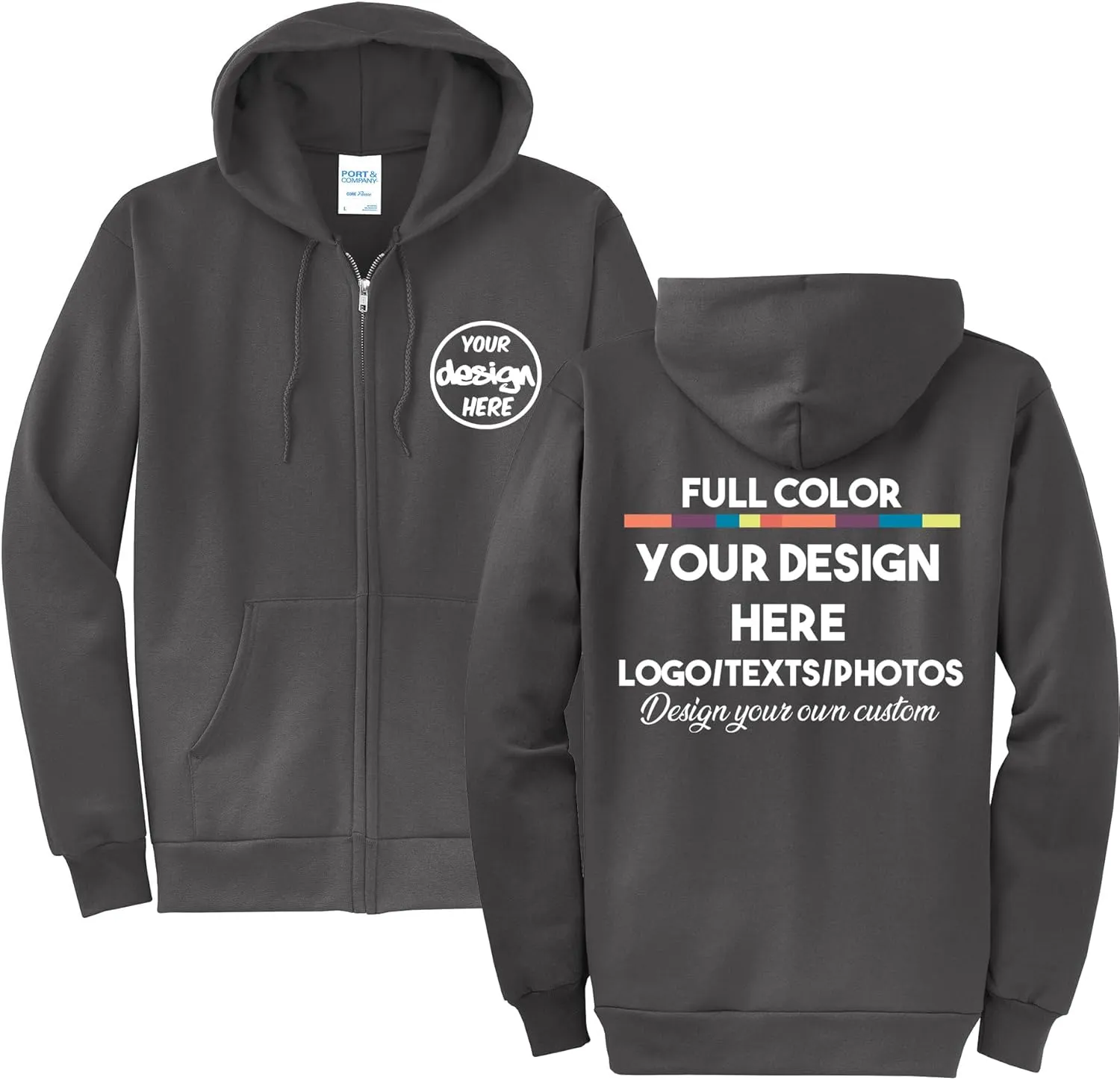 INK STITCH Unisex Pc78zh Custom Printing Front and Back Core Hoodie Zip Up Sweatshirts