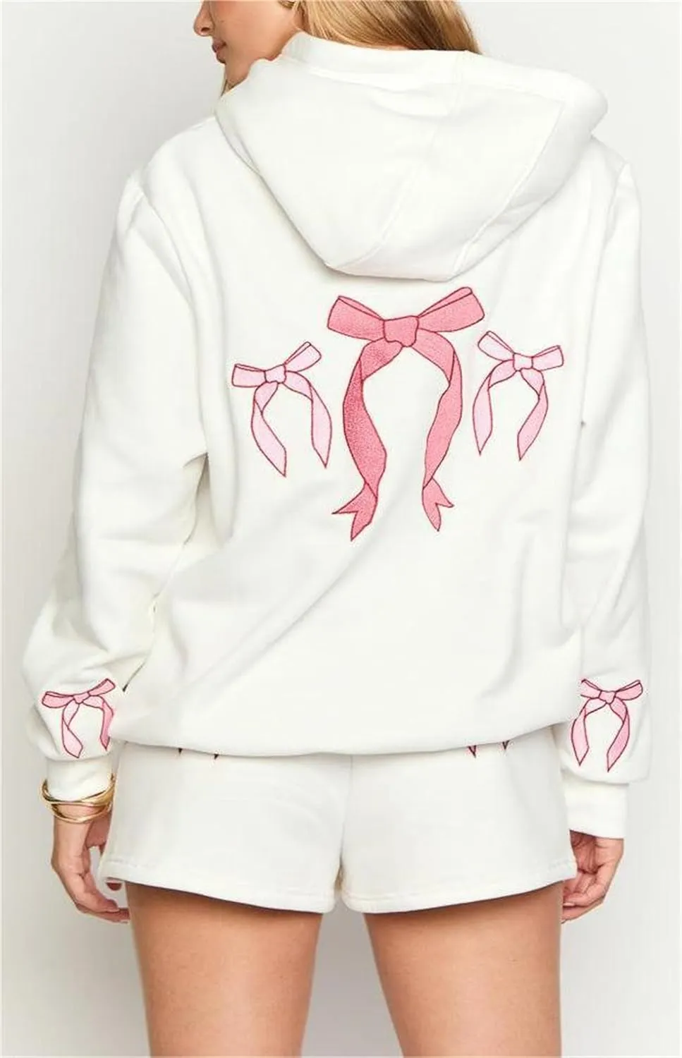 iTranyee Women Casual 2 Piece Sweatsuit Long Sleeve Oversized Bow Hoodie Sweatshirt Sweat Shorts Outfits Bow Matching Set
