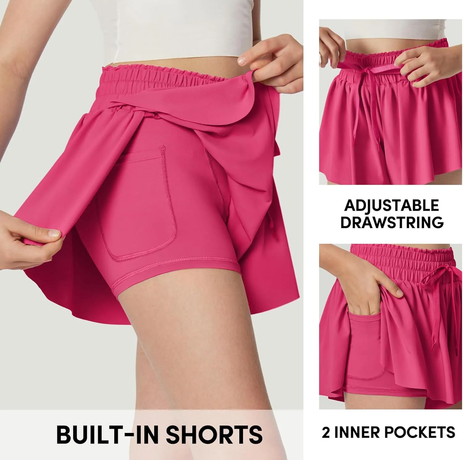 IUGA Girls Butterfly Shorts with Pockets Athletic Flowy Preppy Clothes Running Tennis Dance Cheer 2 in 1 Shorts Teen Girls