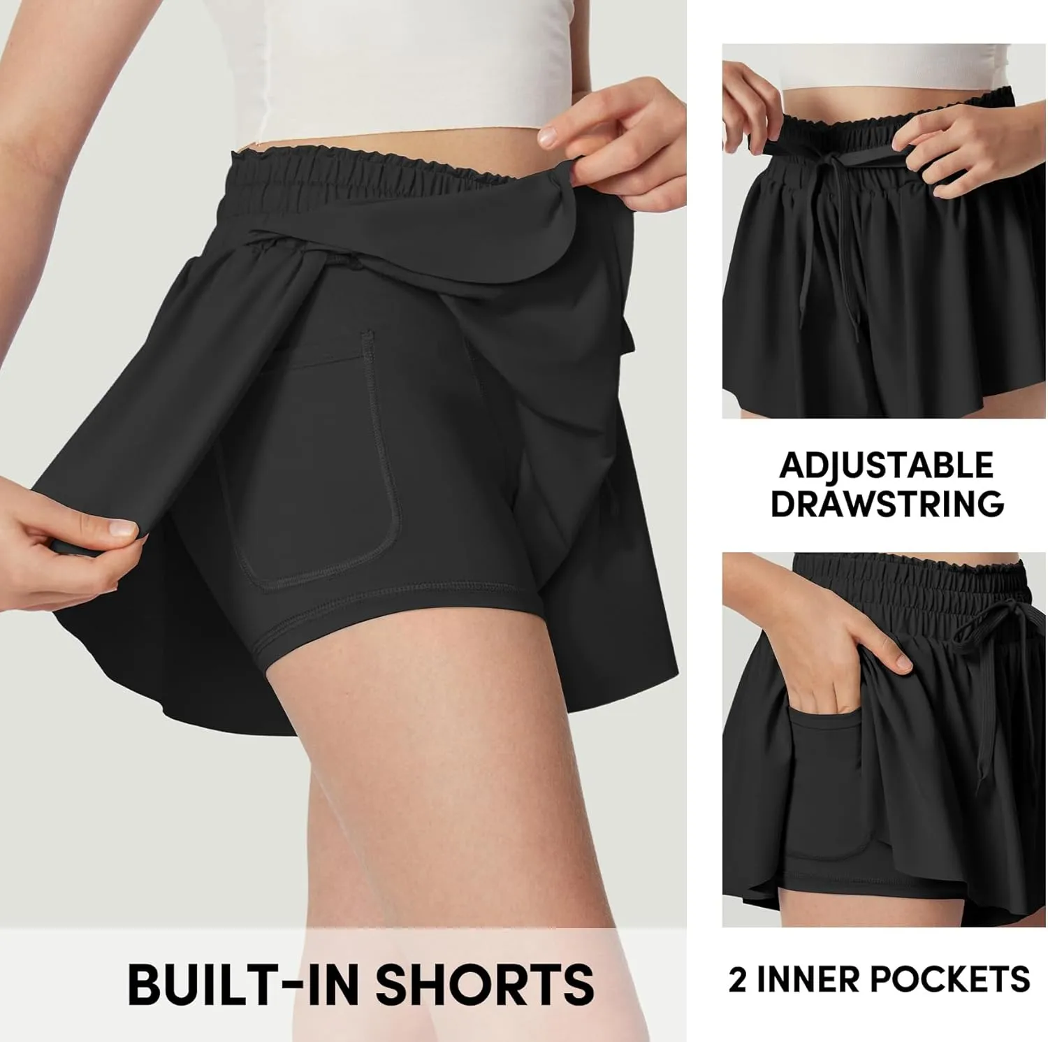 IUGA Girls Butterfly Shorts with Pockets Athletic Flowy Preppy Clothes Running Tennis Dance Cheer 2 in 1 Shorts Teen Girls