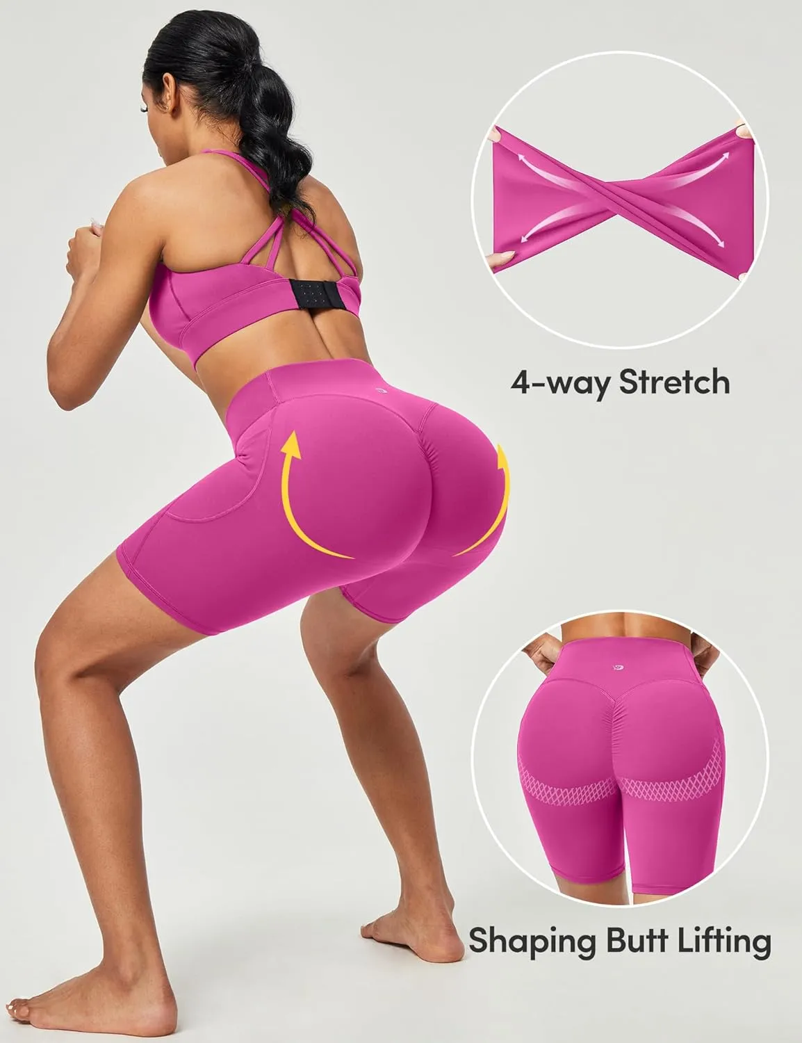 IUGA Gym Shorts Women Scrunch Butt Lifting Tummy Control Biker Shorts with Pockets High Waist Yoga Booty Workout Running 6"