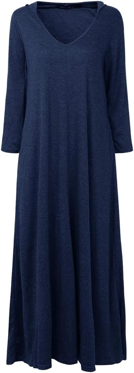 Jacansi Women's V-Neck Casual Long Sleeve/Short Sleeve Maxi Dress Hoodie Pocket Dress