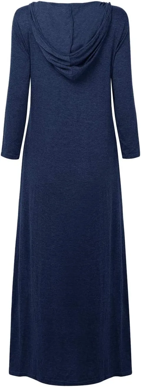 Jacansi Women's V-Neck Casual Long Sleeve/Short Sleeve Maxi Dress Hoodie Pocket Dress