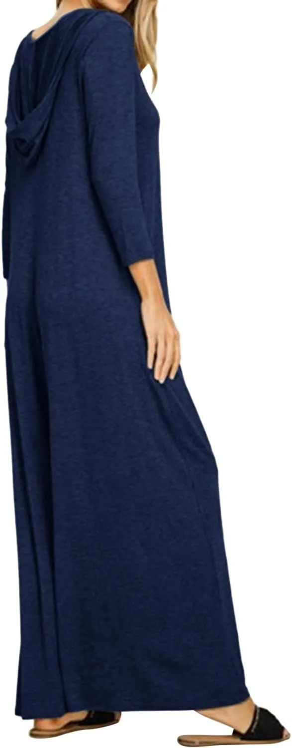 Jacansi Women's V-Neck Casual Long Sleeve/Short Sleeve Maxi Dress Hoodie Pocket Dress