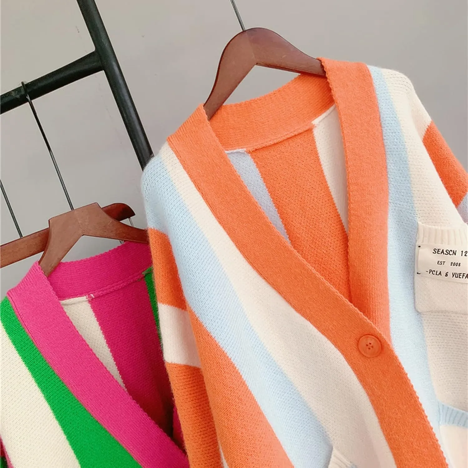 JASCLS Women's Long Sleeve Color Block Chunky Cable Knitted Oversized Sweater Cardigans for Women
