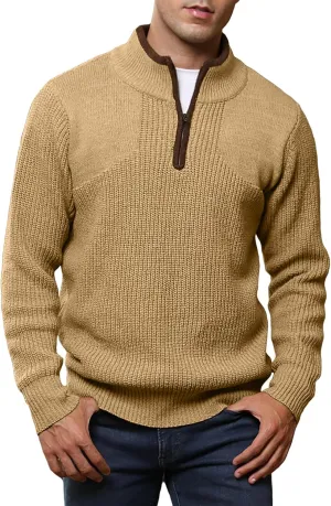 JMIERR Mens Quarter Zip Sweater Lightweight Mock Neck Casual Long Sleeve Knitted Solid Pullover Sweaters