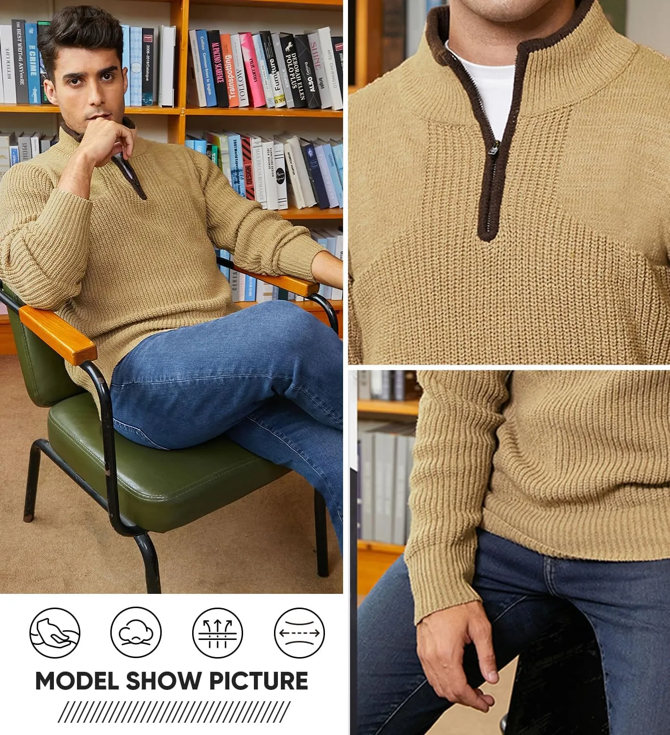 JMIERR Mens Quarter Zip Sweater Lightweight Mock Neck Casual Long Sleeve Knitted Solid Pullover Sweaters
