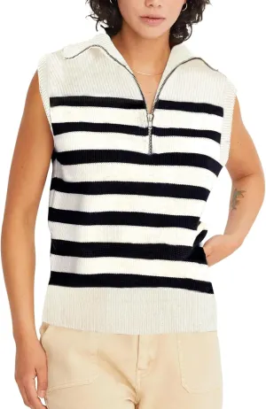 Kedera Women's Striped Sweater Vest V Neck Sleeveless Work Sweater Quarter Zip Knit Vest Top 2024 Trendy Office Outfits