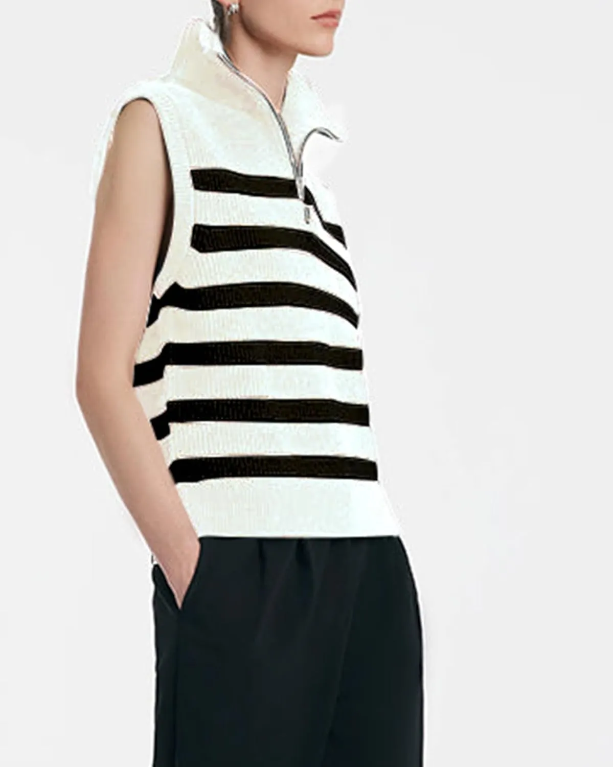 Kedera Women's Striped Sweater Vest V Neck Sleeveless Work Sweater Quarter Zip Knit Vest Top 2024 Trendy Office Outfits