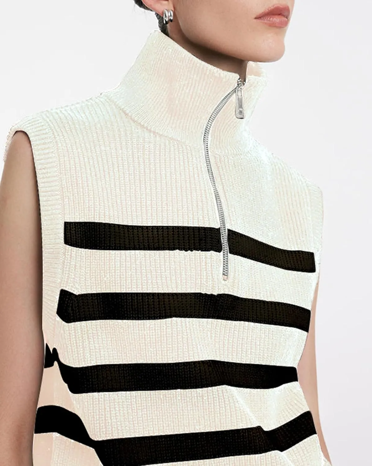 Kedera Women's Striped Sweater Vest V Neck Sleeveless Work Sweater Quarter Zip Knit Vest Top 2024 Trendy Office Outfits