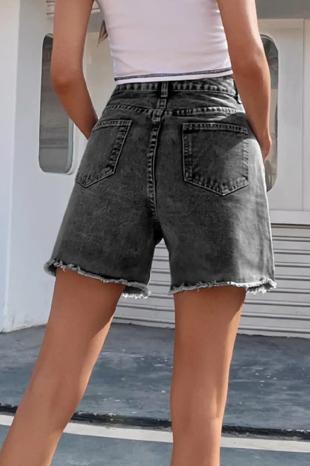 KINGFEN Women's High Waist Denim Shorts Raw Hem Jean Shorts Casual Summer Straight Wide Leg Pants for Women with Pockets