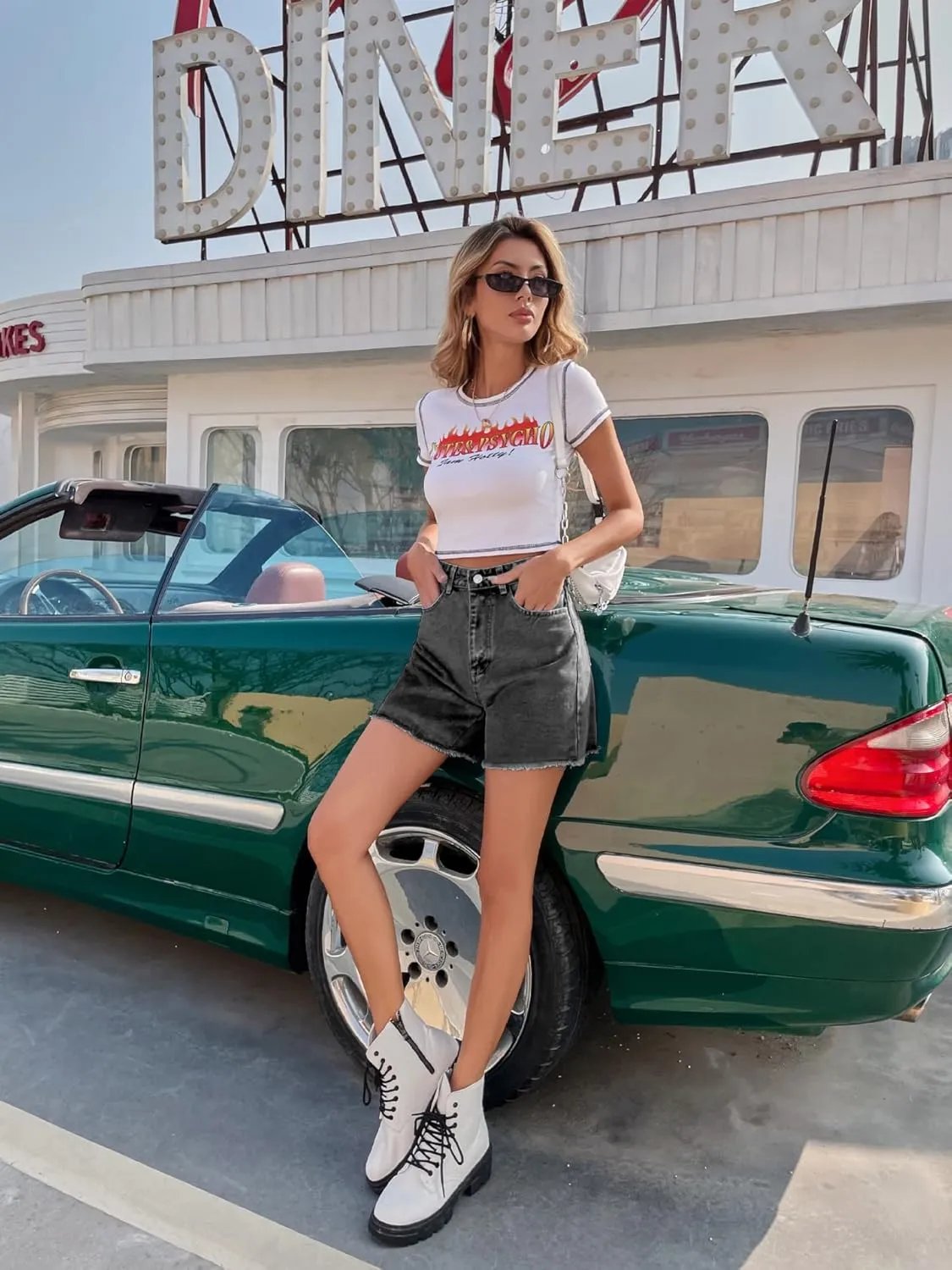 KINGFEN Women's High Waist Denim Shorts Raw Hem Jean Shorts Casual Summer Straight Wide Leg Pants for Women with Pockets