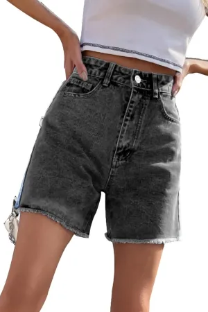 KINGFEN Women's High Waist Denim Shorts Raw Hem Jean Shorts Casual Summer Straight Wide Leg Pants for Women with Pockets