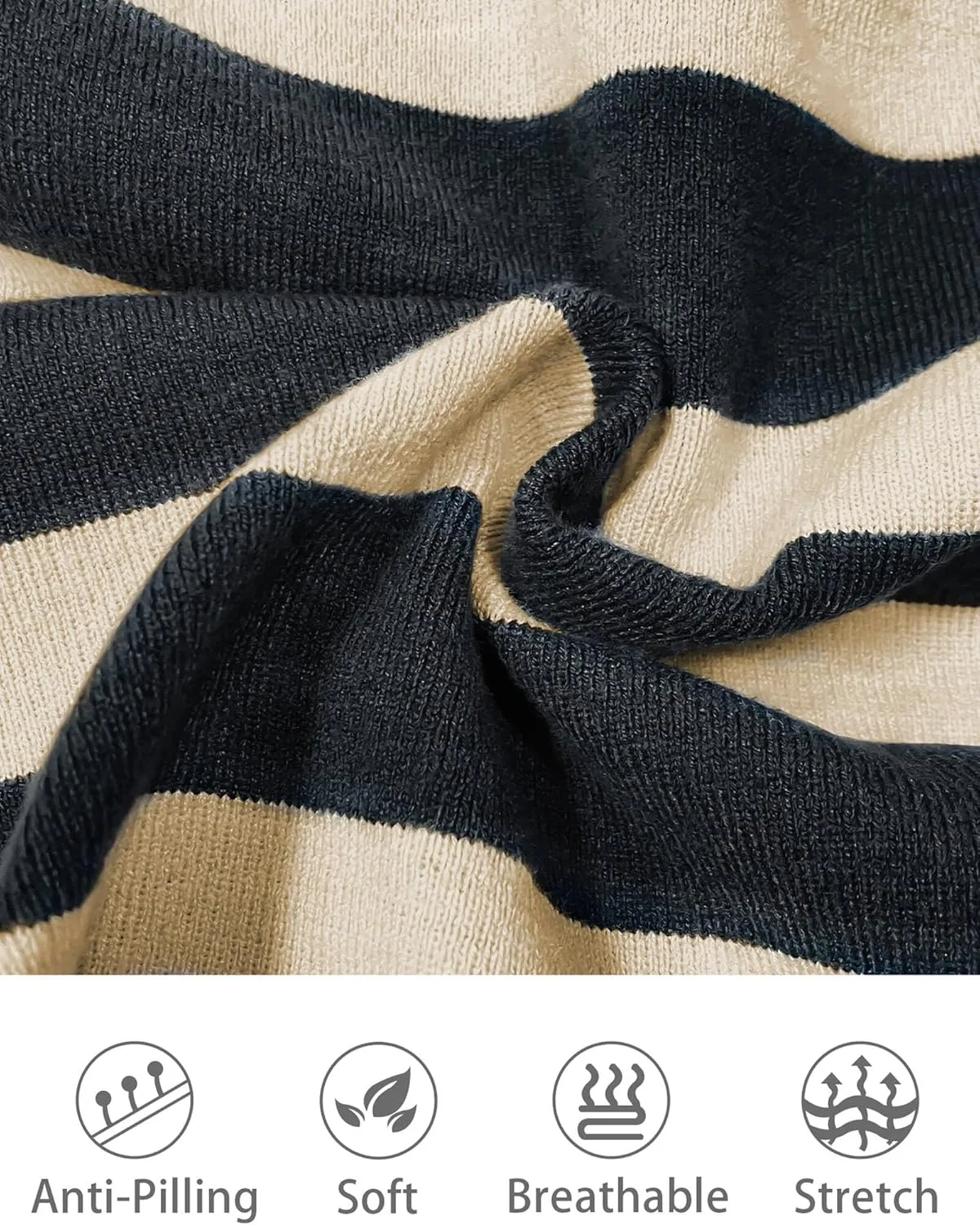 Knit Coastal Stripe Pullover for Women Oversized Fit Medium Weight Sweater with Quarter Zip Neckline 2024 Fall Winter Sweater