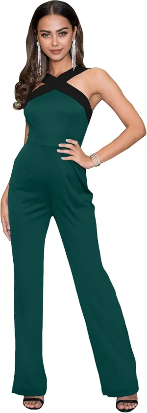 KOH KOH Womens Long Pantsuit Fitted V-Neck Classy Jumpsuit Romper Sexy Outfit
