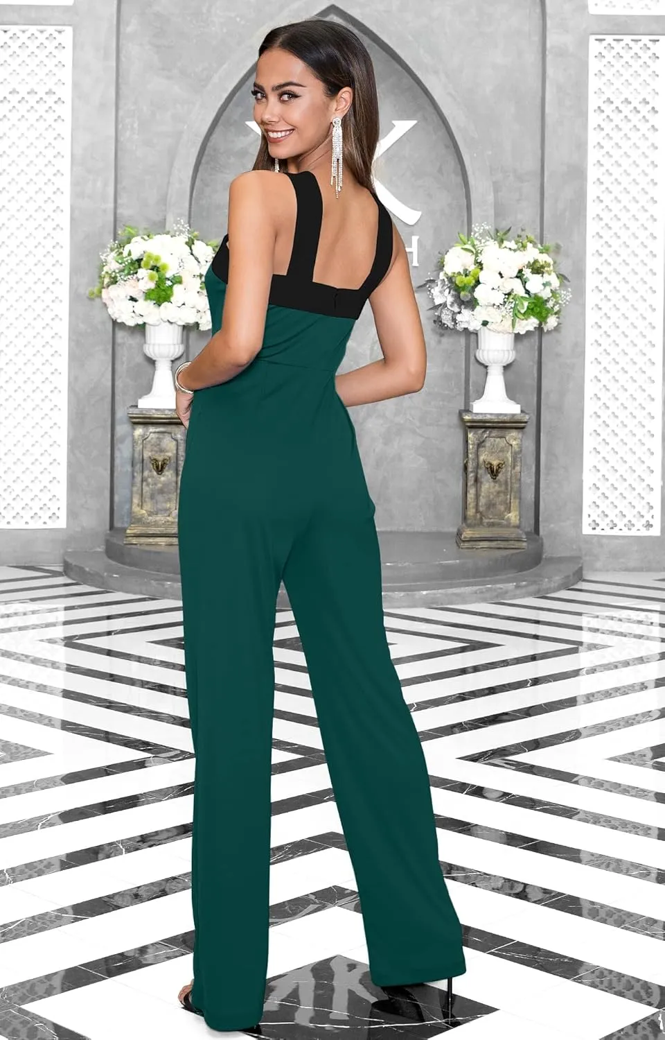 KOH KOH Womens Long Pantsuit Fitted V-Neck Classy Jumpsuit Romper Sexy Outfit