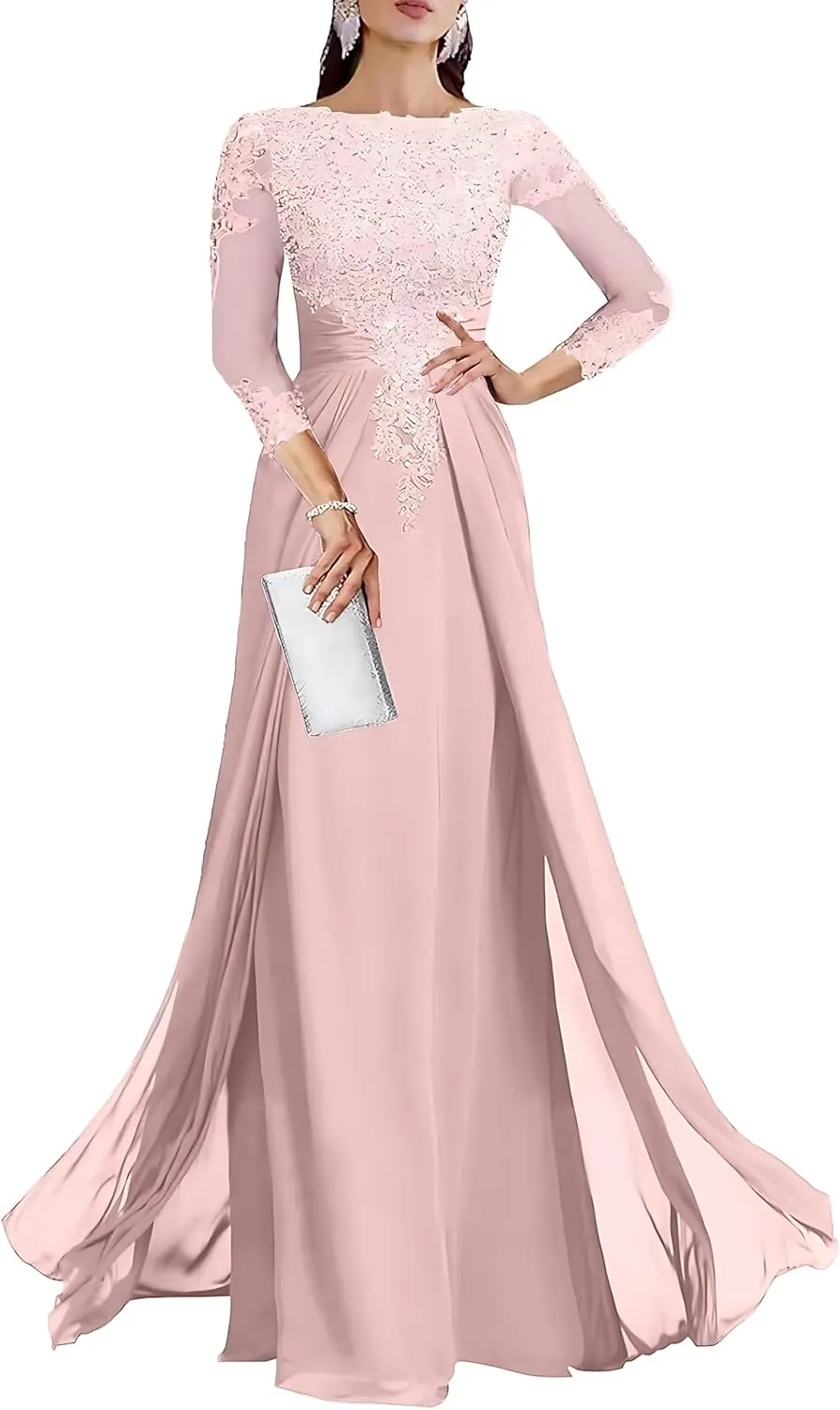 Lace Applique Mother of The Bride Dresses for Wedding 3/4 Sleeve Chiffon Mother of The Groom Formal Evening Gown