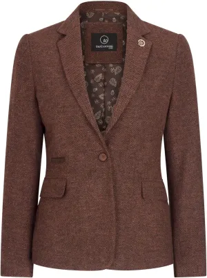 Ladies Blazer Tweed Herringbone Wool Classic Smart Casual Vintage Rust Brown