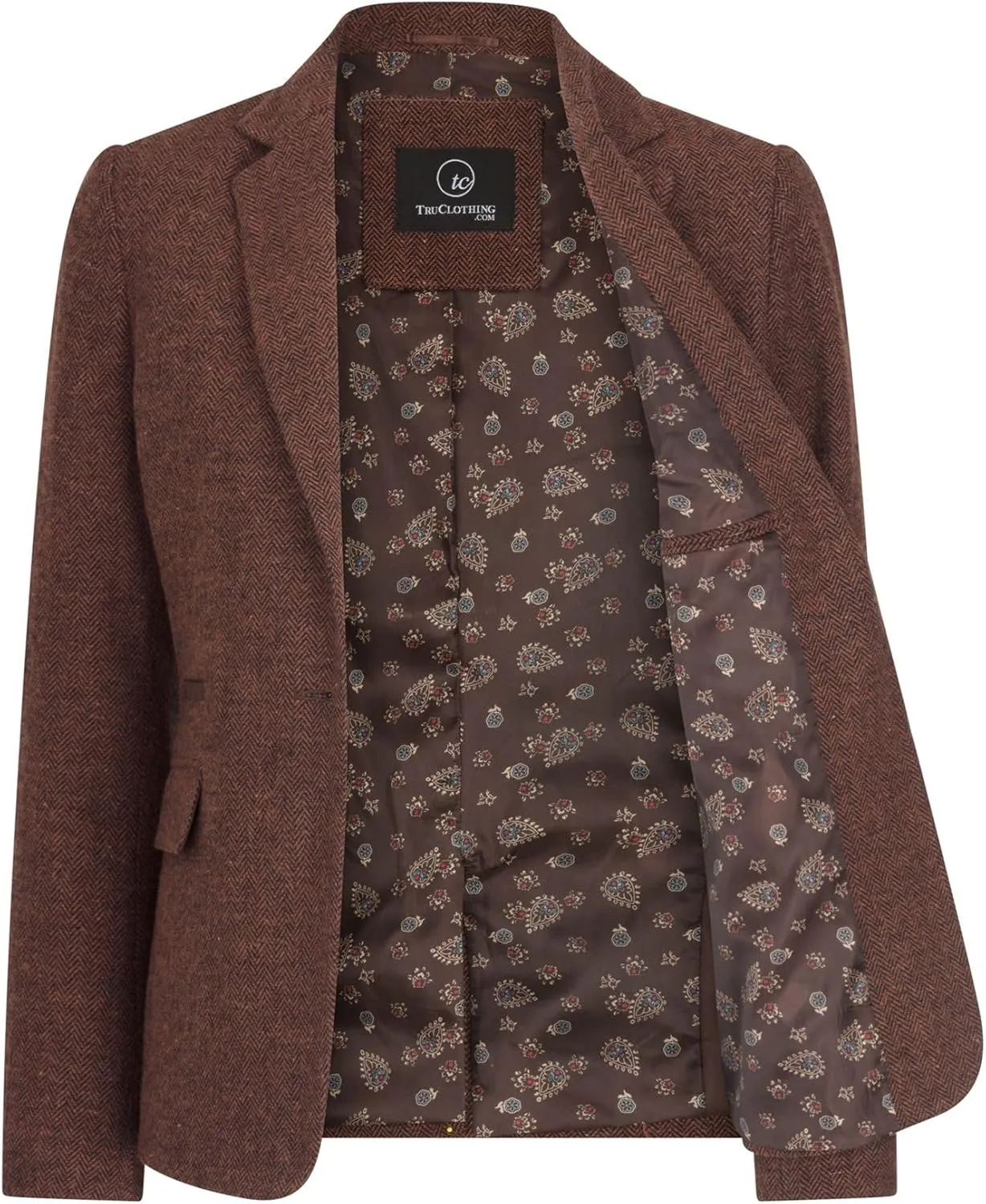 Ladies Blazer Tweed Herringbone Wool Classic Smart Casual Vintage Rust Brown