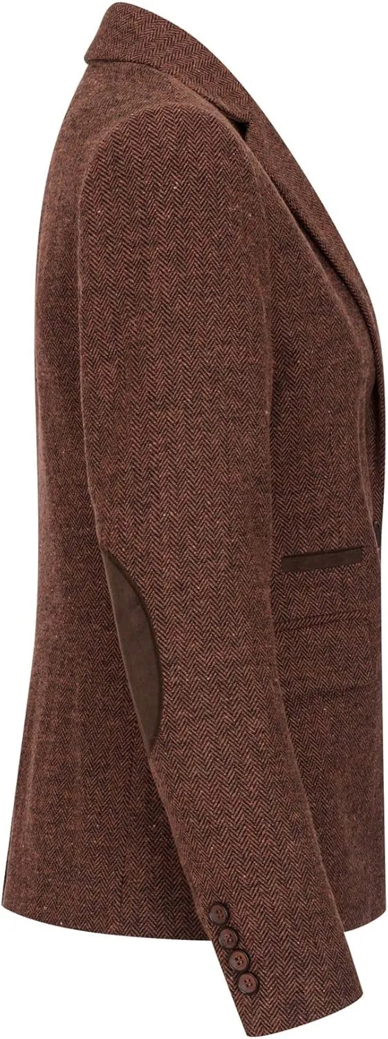 Ladies Blazer Tweed Herringbone Wool Classic Smart Casual Vintage Rust Brown