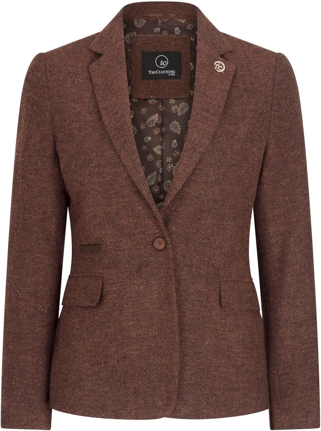 Ladies Blazer Tweed Herringbone Wool Classic Smart Casual Vintage Rust Brown