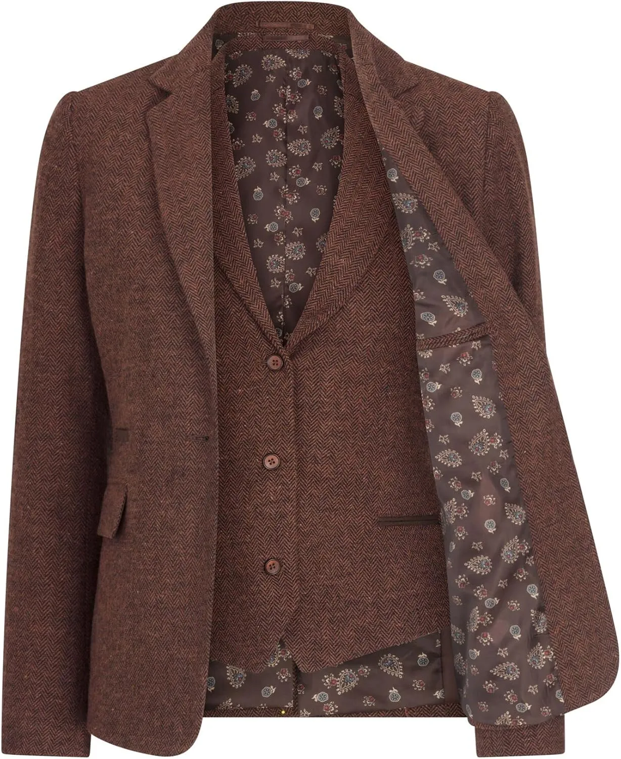 Ladies Blazer Tweed Herringbone Wool Classic Smart Casual Vintage Rust Brown