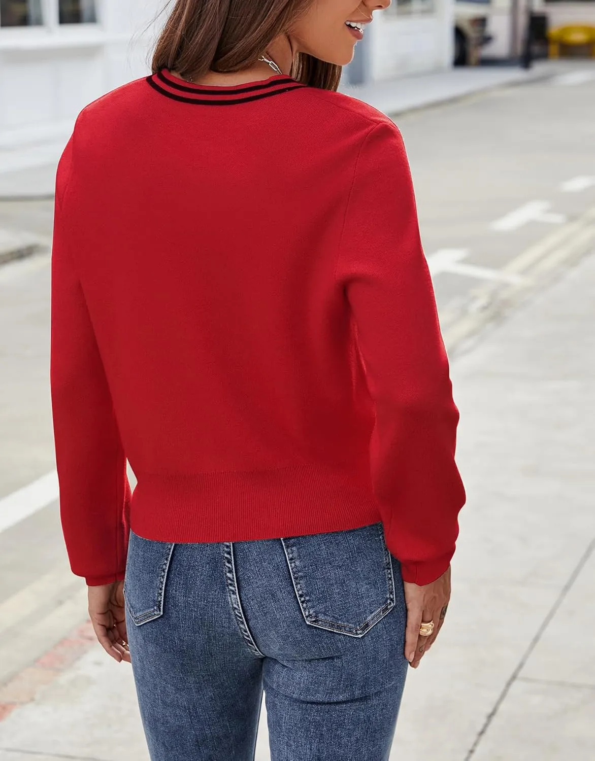 Ladyful Cropped Cardigan Sweater for Women Open Front Knit Tweed Jacket Button Down Fall Work Sweater Top