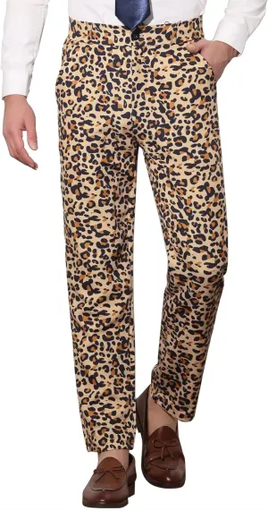 Lars Amadeus Men's Casual Geometric Printed Color Block Flat Front Dress Pants