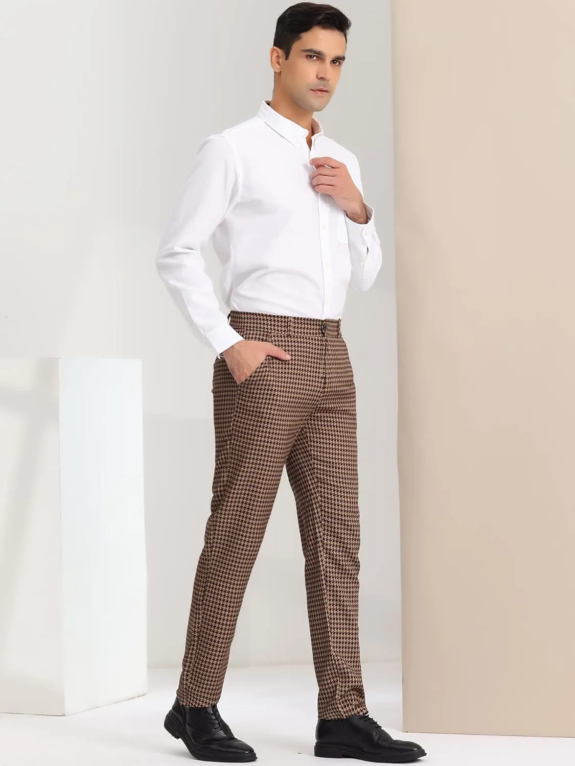 Lars Amadeus Men's Casual Geometric Printed Color Block Flat Front Dress Pants