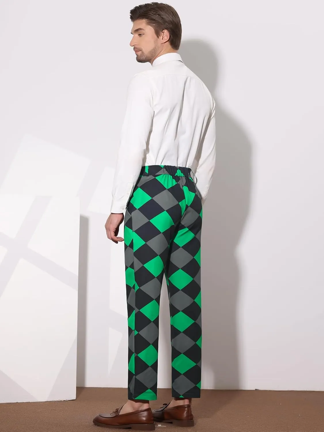 Lars Amadeus Men's Casual Geometric Printed Color Block Flat Front Dress Pants