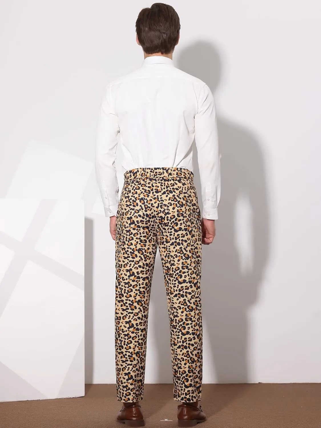 Lars Amadeus Men's Casual Geometric Printed Color Block Flat Front Dress Pants