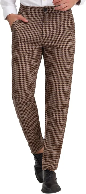 Lars Amadeus Men's Casual Geometric Printed Color Block Flat Front Dress Pants