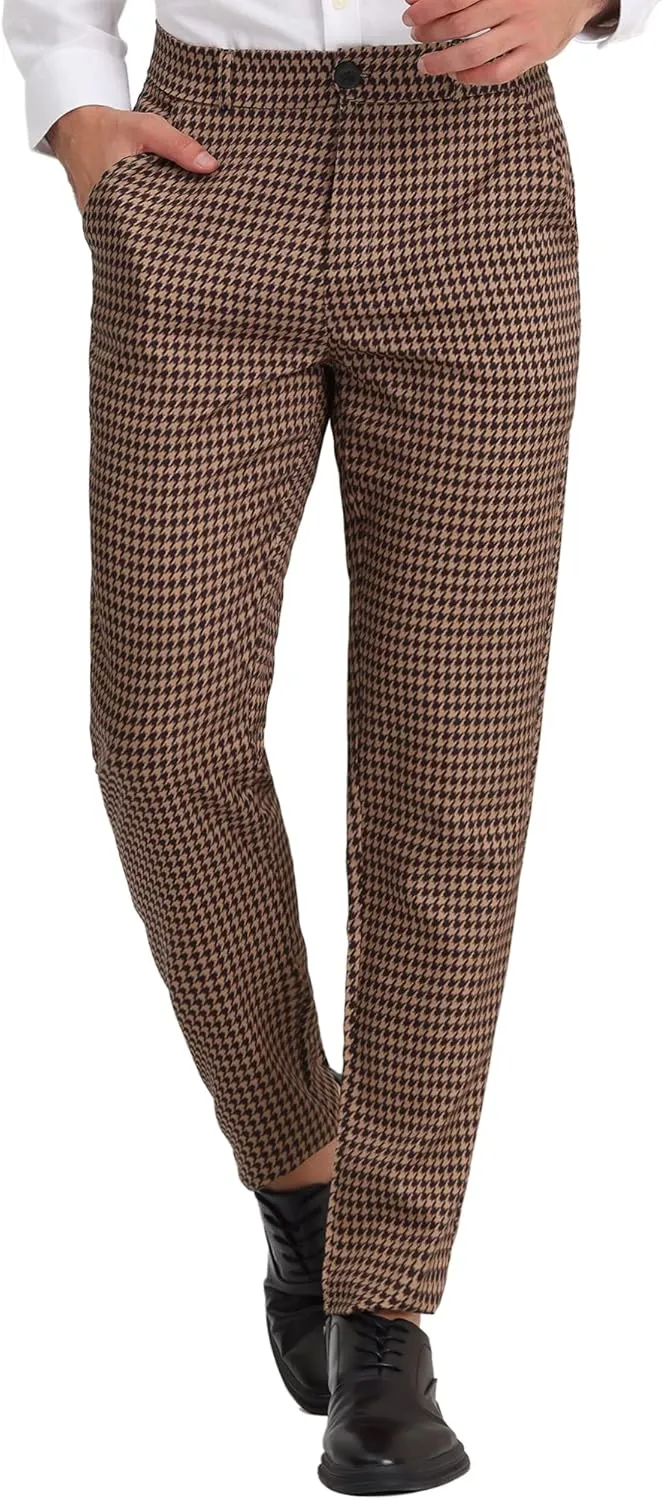 Lars Amadeus Men's Casual Geometric Printed Color Block Flat Front Dress Pants