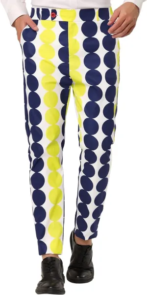 Lars Amadeus Men's Casual Geometric Printed Color Block Flat Front Dress Pants