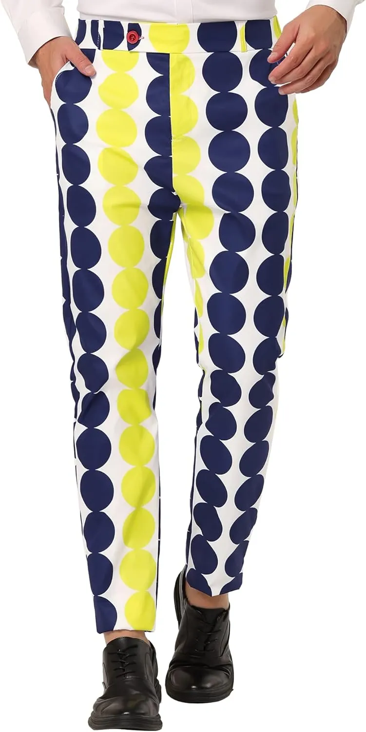Lars Amadeus Men's Casual Geometric Printed Color Block Flat Front Dress Pants