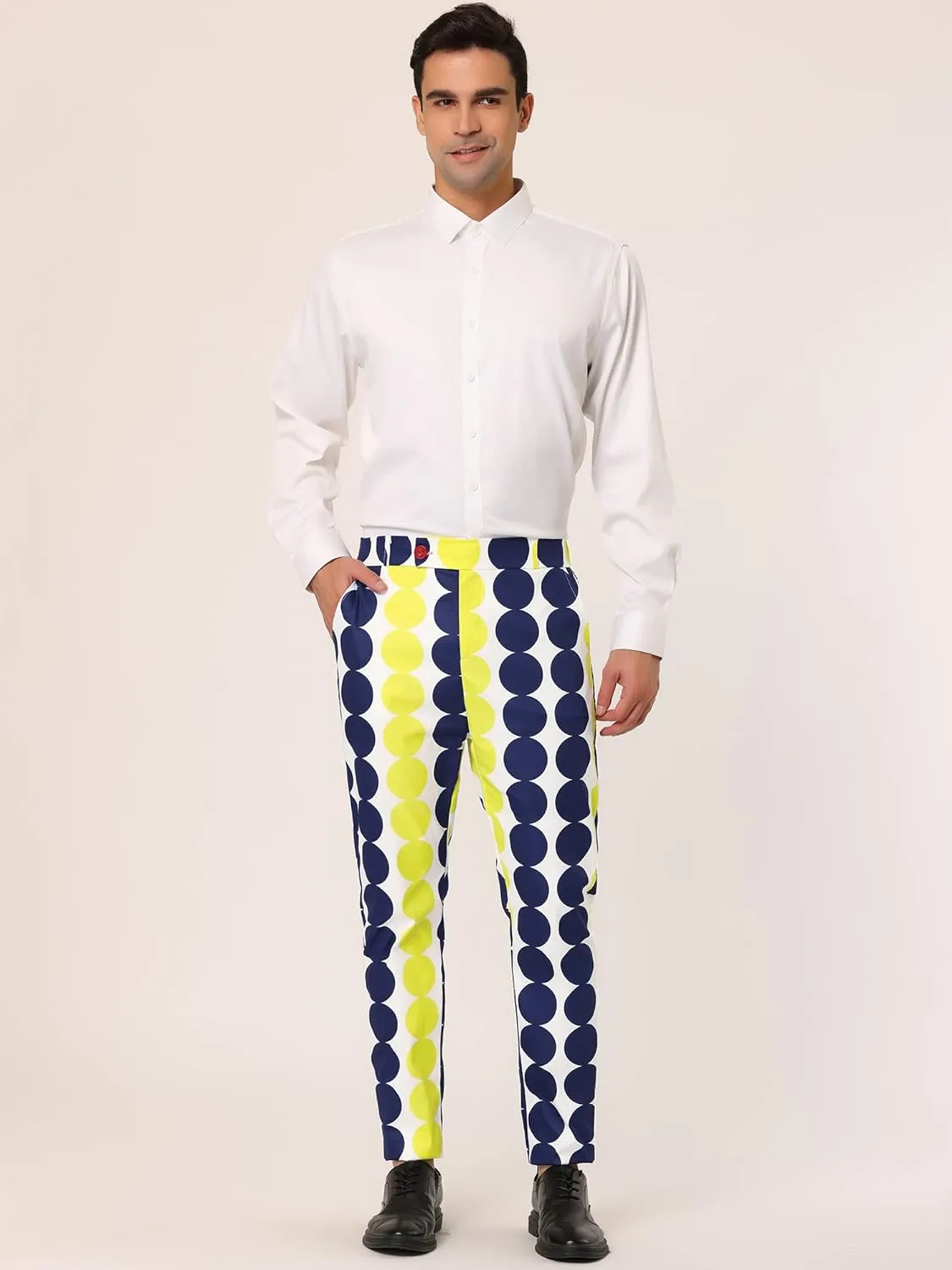 Lars Amadeus Men's Casual Geometric Printed Color Block Flat Front Dress Pants