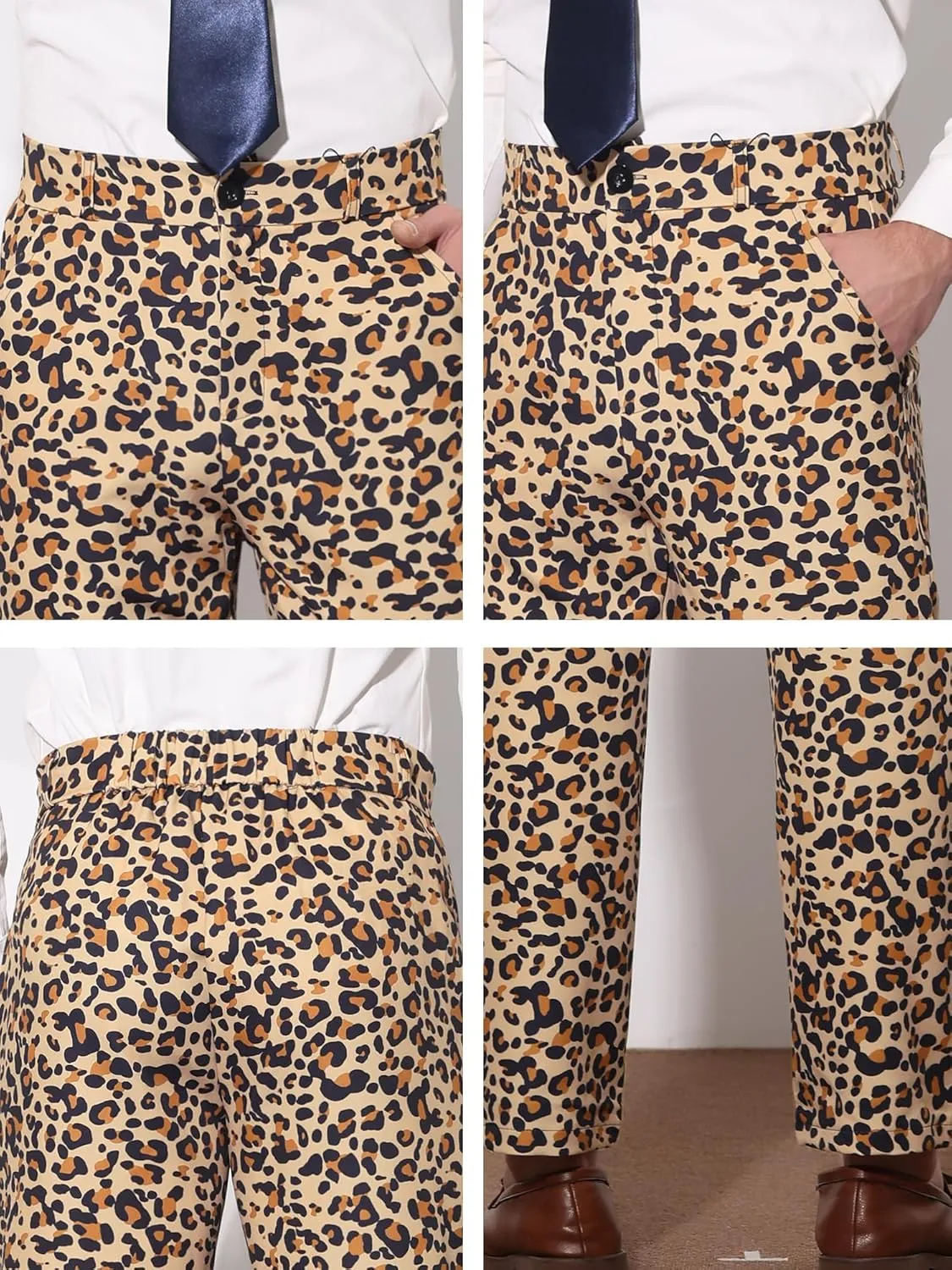 Lars Amadeus Men's Casual Geometric Printed Color Block Flat Front Dress Pants