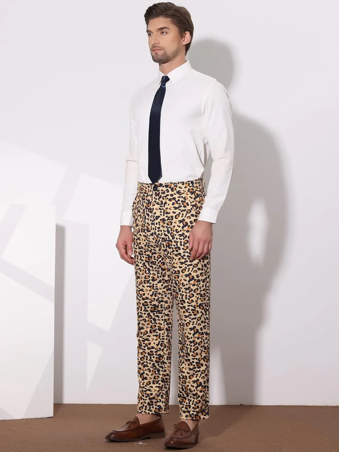 Lars Amadeus Men's Casual Geometric Printed Color Block Flat Front Dress Pants