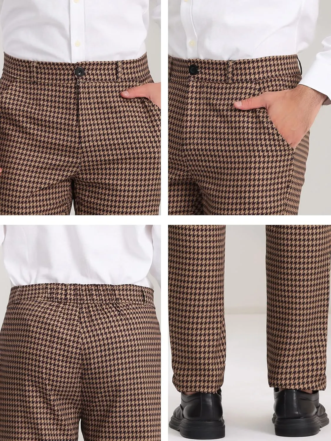 Lars Amadeus Men's Casual Geometric Printed Color Block Flat Front Dress Pants