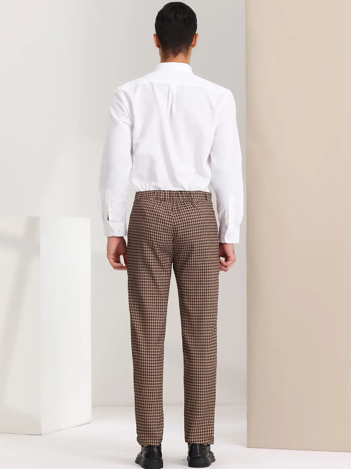 Lars Amadeus Men's Casual Geometric Printed Color Block Flat Front Dress Pants