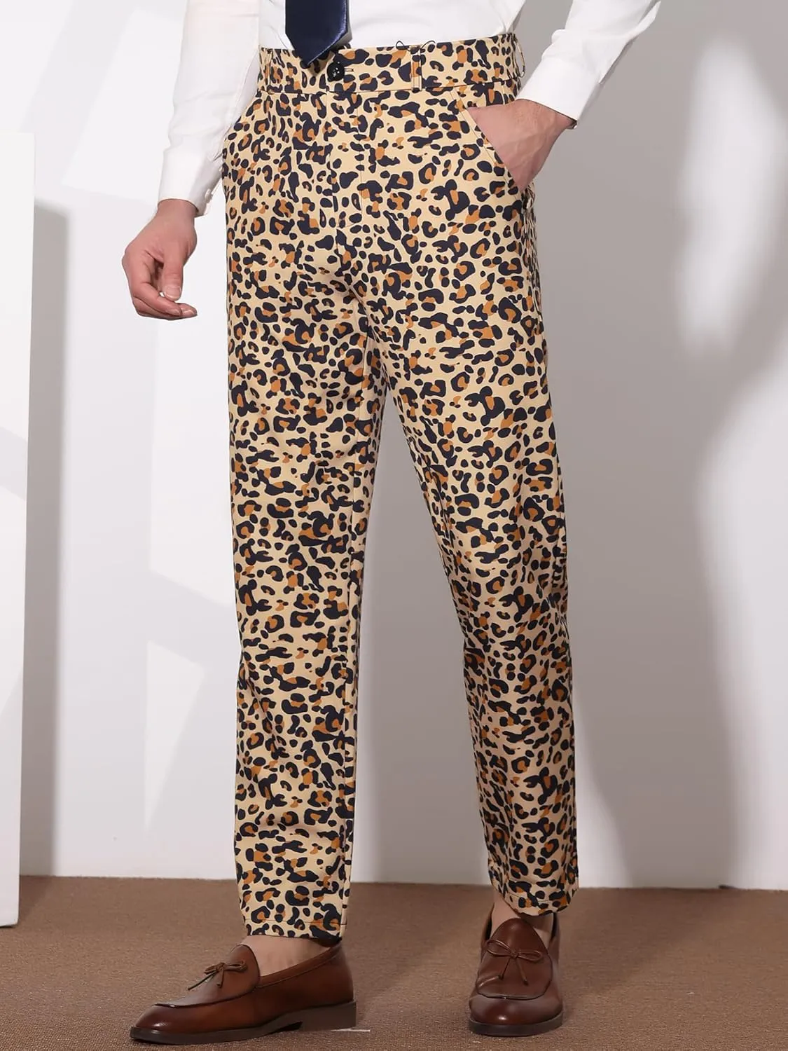 Lars Amadeus Men's Casual Geometric Printed Color Block Flat Front Dress Pants