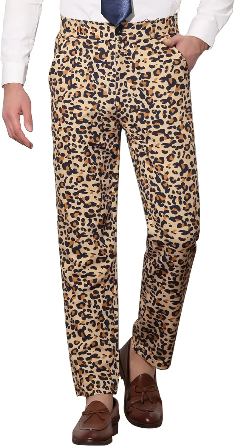Lars Amadeus Men's Casual Geometric Printed Color Block Flat Front Dress Pants