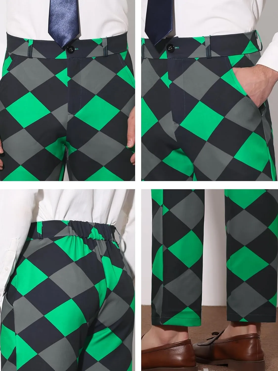 Lars Amadeus Men's Casual Geometric Printed Color Block Flat Front Dress Pants