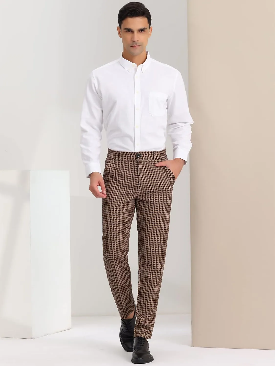 Lars Amadeus Men's Casual Geometric Printed Color Block Flat Front Dress Pants