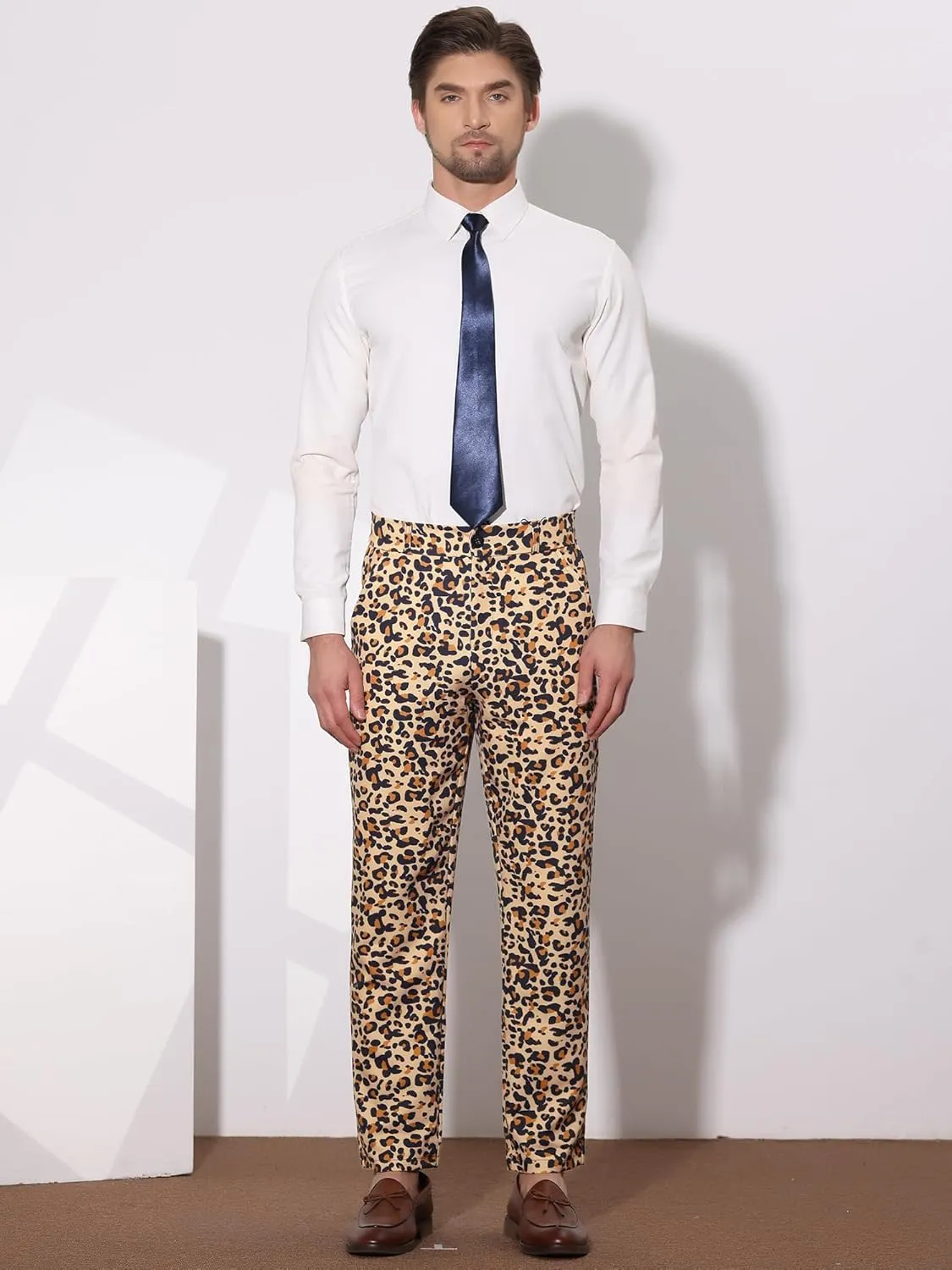 Lars Amadeus Men's Casual Geometric Printed Color Block Flat Front Dress Pants