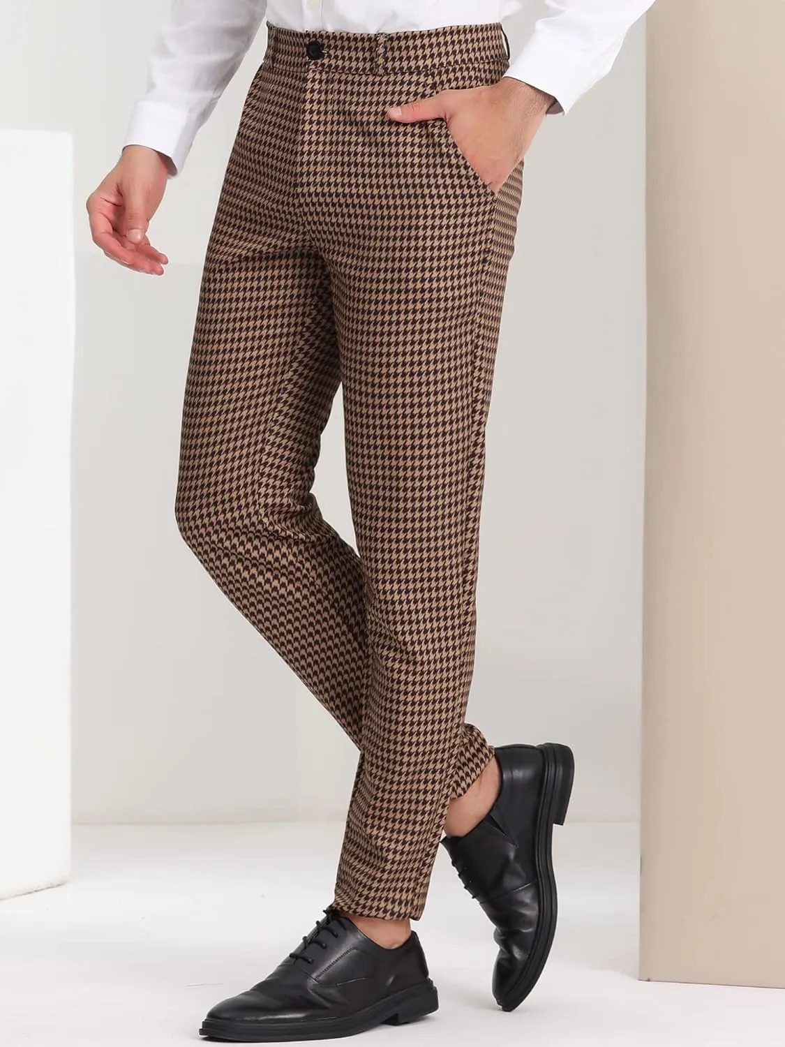 Lars Amadeus Men's Casual Geometric Printed Color Block Flat Front Dress Pants
