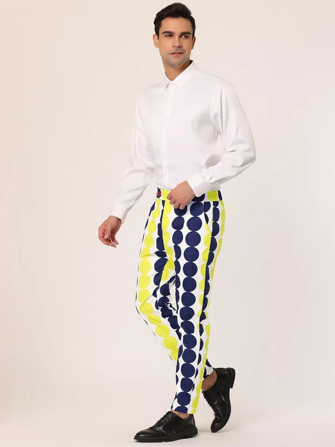 Lars Amadeus Men's Casual Geometric Printed Color Block Flat Front Dress Pants